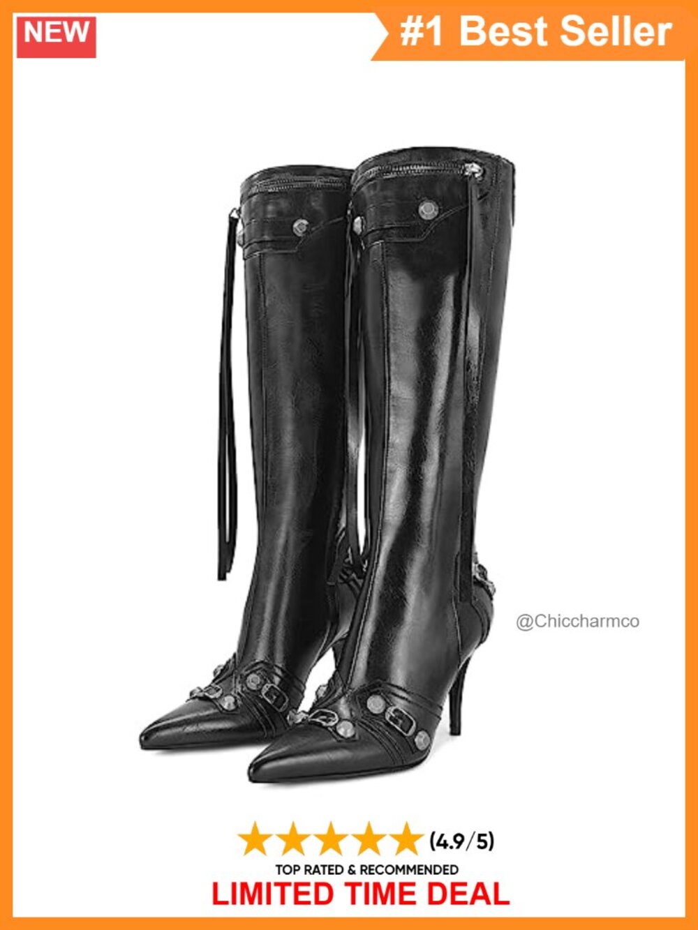 Faux Leather Pointed Toe Stiletto Knee High Boots Zip Up High Heel